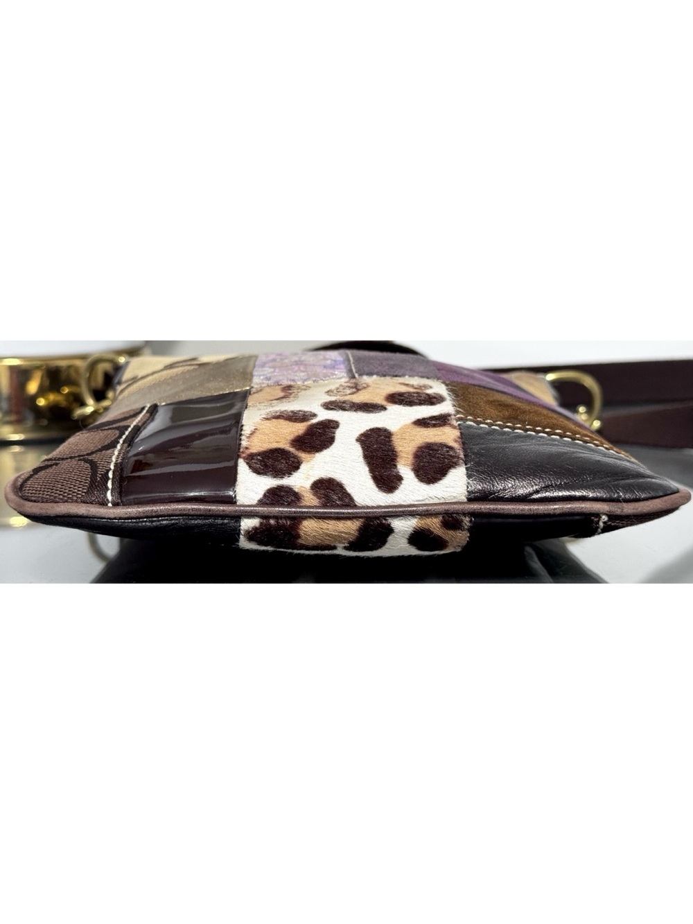 COACH Patchwork‎ Swingpack Crossbody Leopard Haircalf Metallic - Picture 9 of 9